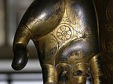 British Museum Top 20 Buddhism 09-3 Standing Avalokiteshvara Hand Close Up Standing Avalokiteshvara � Nepal, 16C AD, 138cm high. Here is a close up of the palm of Avalokiteshvara�s right hand, held in the giving (charity) mudra and showing the lotus and chakra (wheel).